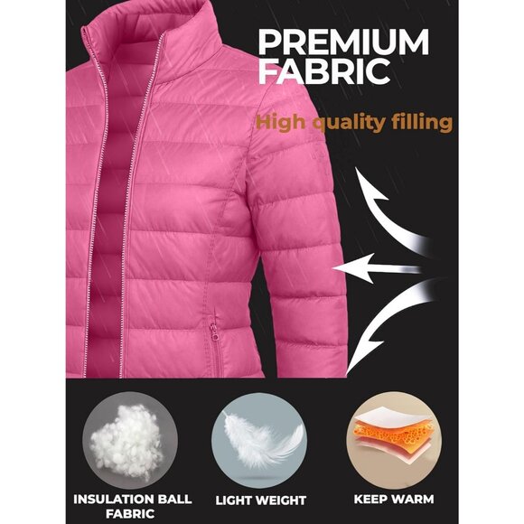 Women's with Hood 32 Degree Lightweight Quilted Winter Puff Foldable Jacket Pink - Picture 7 of 7